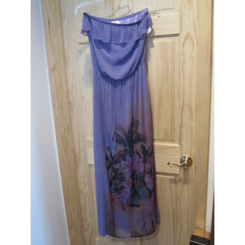 NEW Cute Long Lilac Purple Butterfly Tropical Strapless Sun Dress Small‎ Maxi